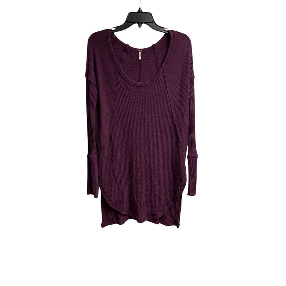 Free People Waffle Knit Oversized Tunic In Plum/Burgundy Size Small